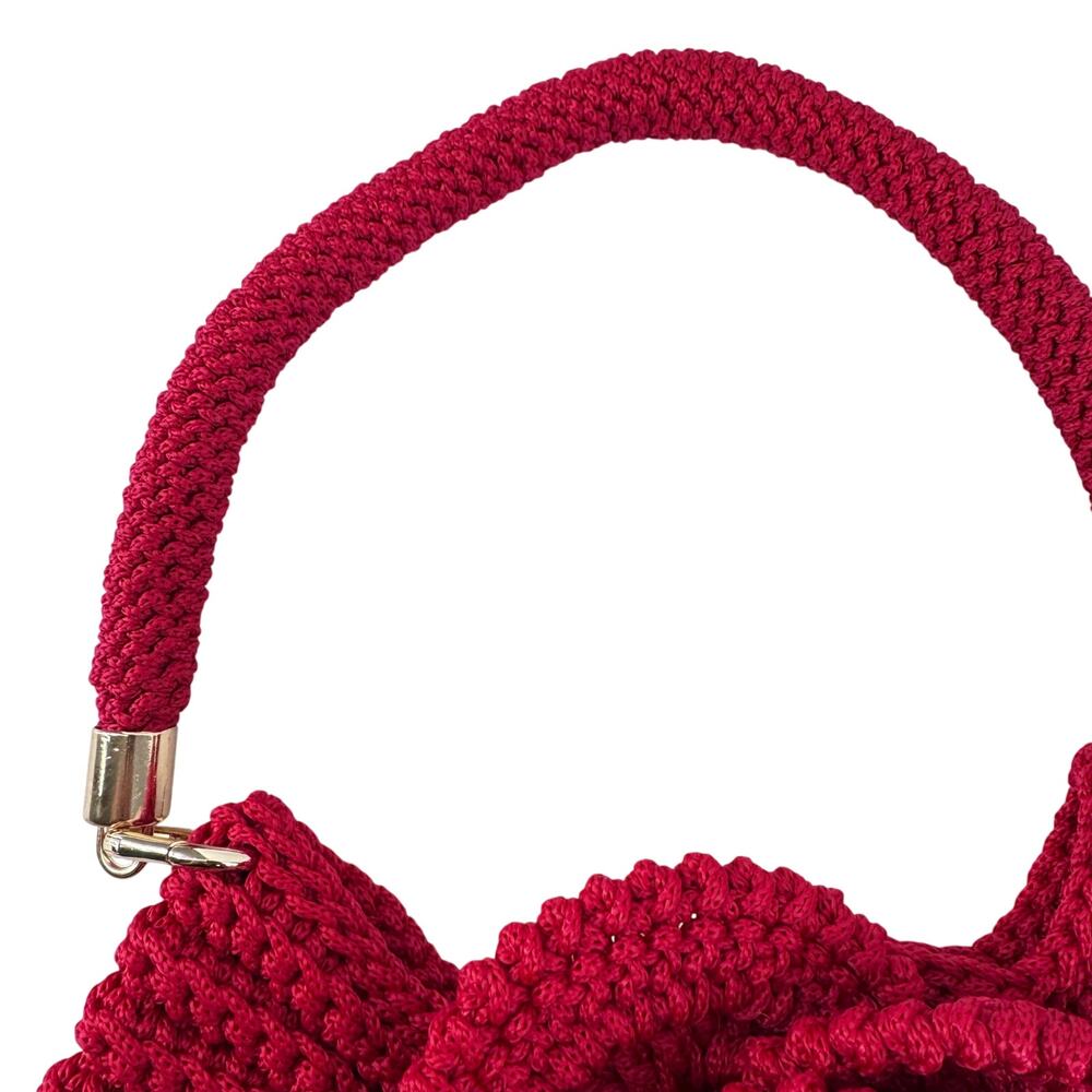 Handmade Red Crochet Floral Shoulder Bag Boho Cottagecore Knit statement purse - Picture 8 of 12